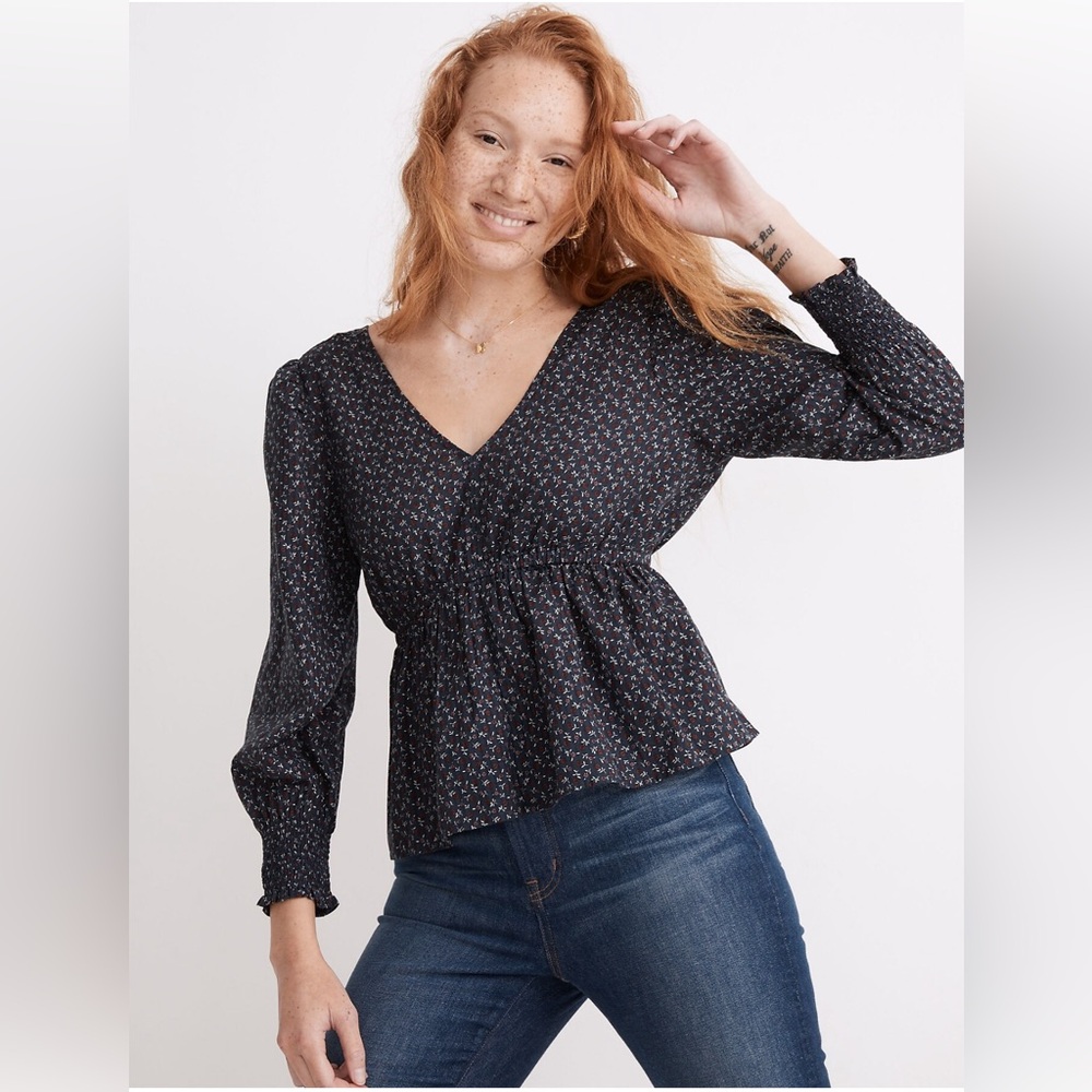 Madewell Tie-Back Peplum Top in Campden Daisies blue women’s large
